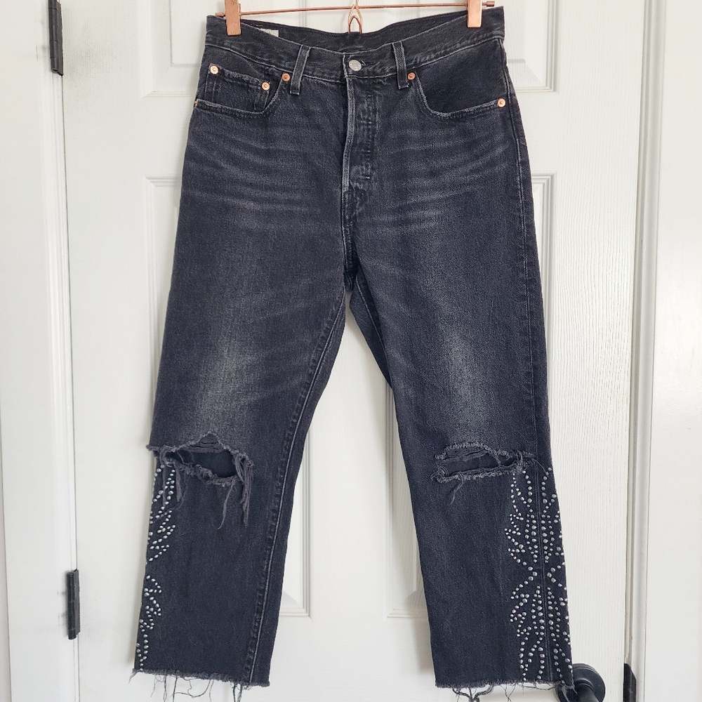 Levi's 501 Black Studded Original Fit Crop Jeans‎